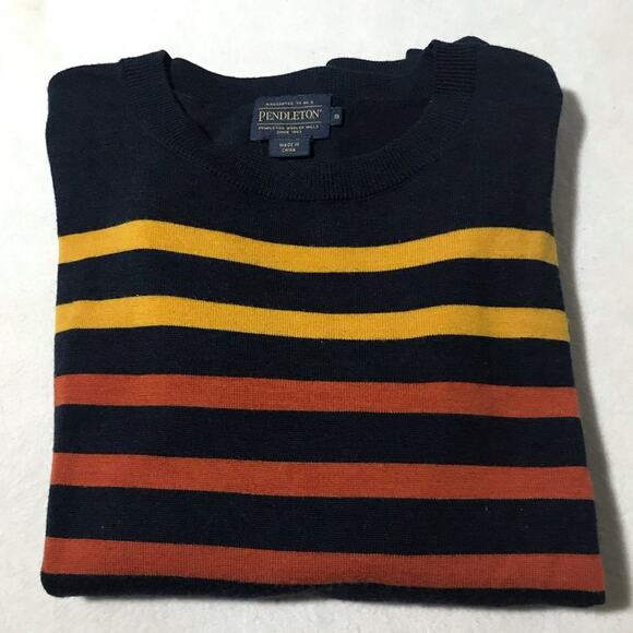 Pendleton merino wool striped rainbow long sleeve crewneck pullover sweater S - Picture 7 of 7